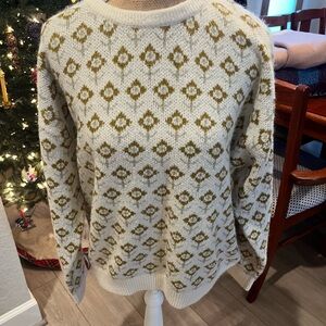 Rylee + Cru Cream and Gold Patterned Sweater